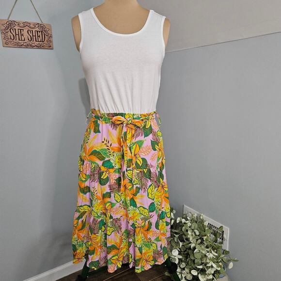 Madison + Hudson Midi Dress Belted Floral Bloomcore Casual Peasant Medium Boho - Picture 3 of 14